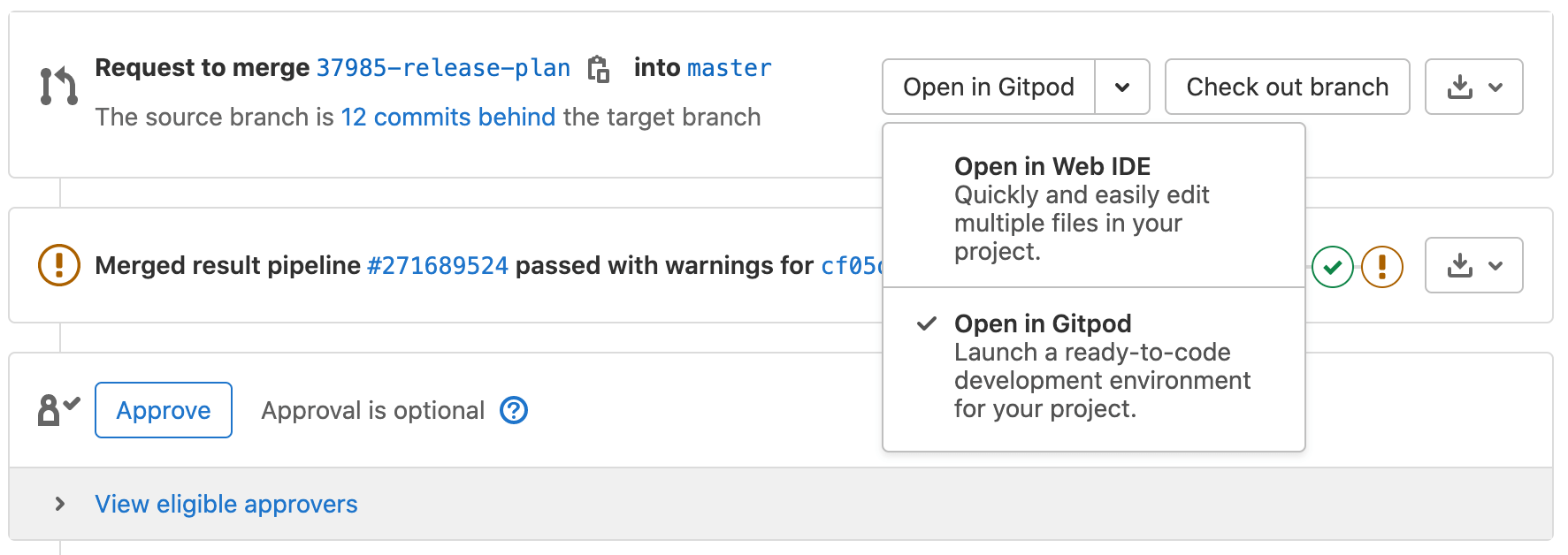 从合并请求中启动预配置的 Gitpod 工作空间