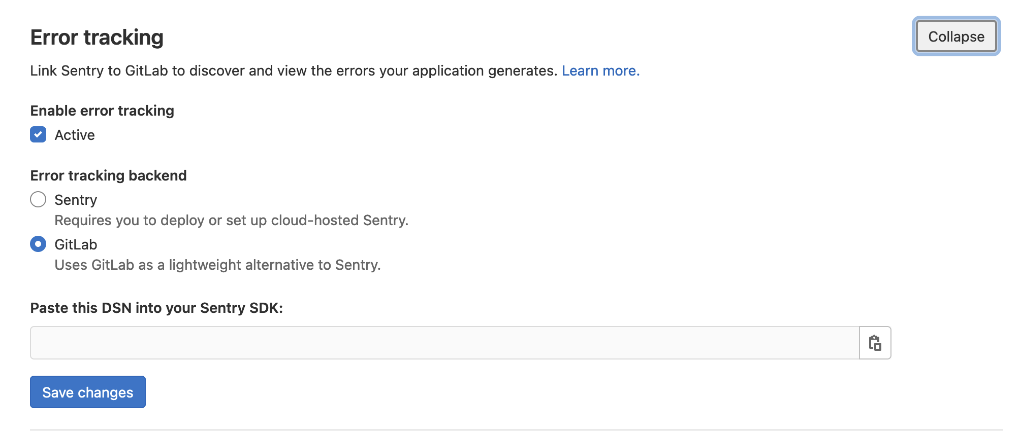 极狐GitLab 内置集成错误追踪功能，无需 Sentry 实例