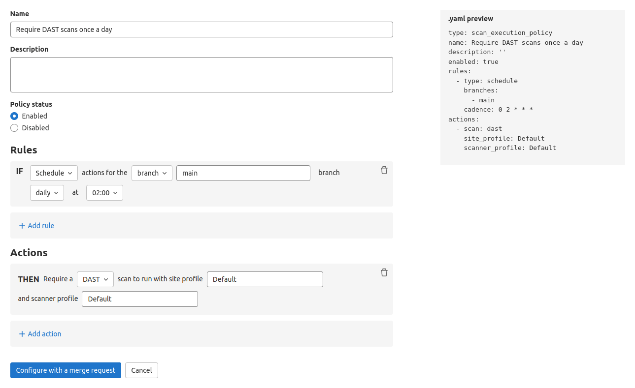 Scan Execution Policy Editor YAML Mode