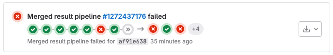 Pipeline status widget displaying successful and failed jobs in a merge result pipeline