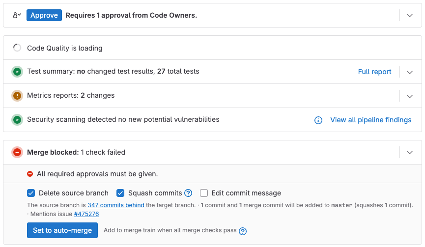 显示审批状态的合并请求小部件