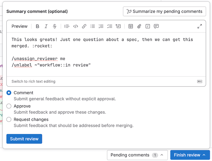 带有评论的完成审核