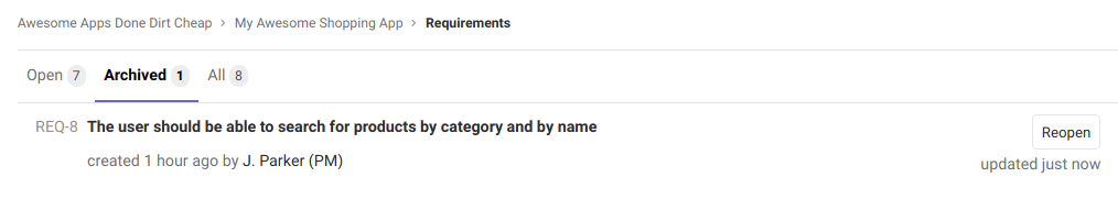 已存档的需求列表