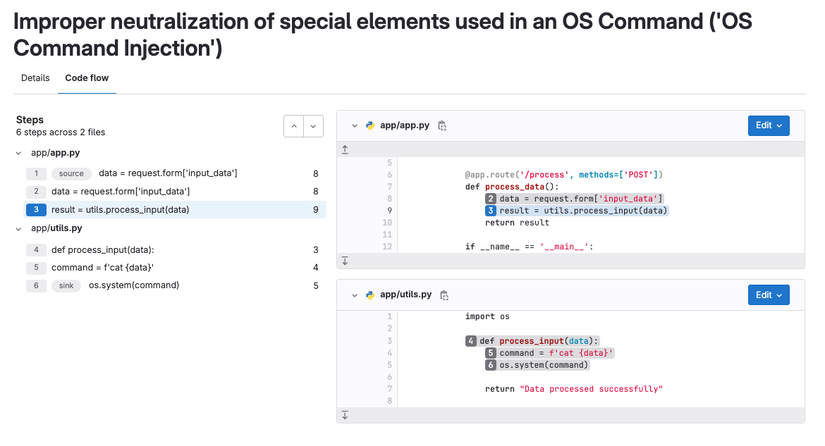 A code flow of a Python application across two files