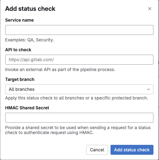 Status checks create form