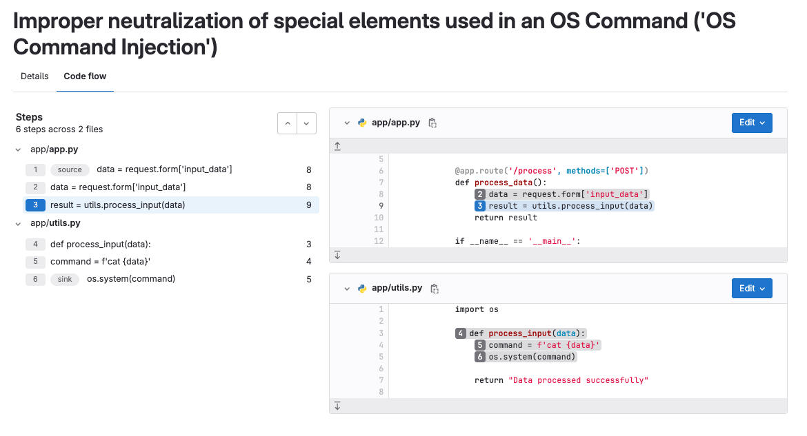 A code flow of a Python application across two files