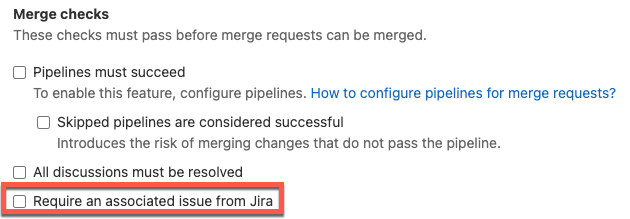 要求一个Jira议题与一个合并请求相关联