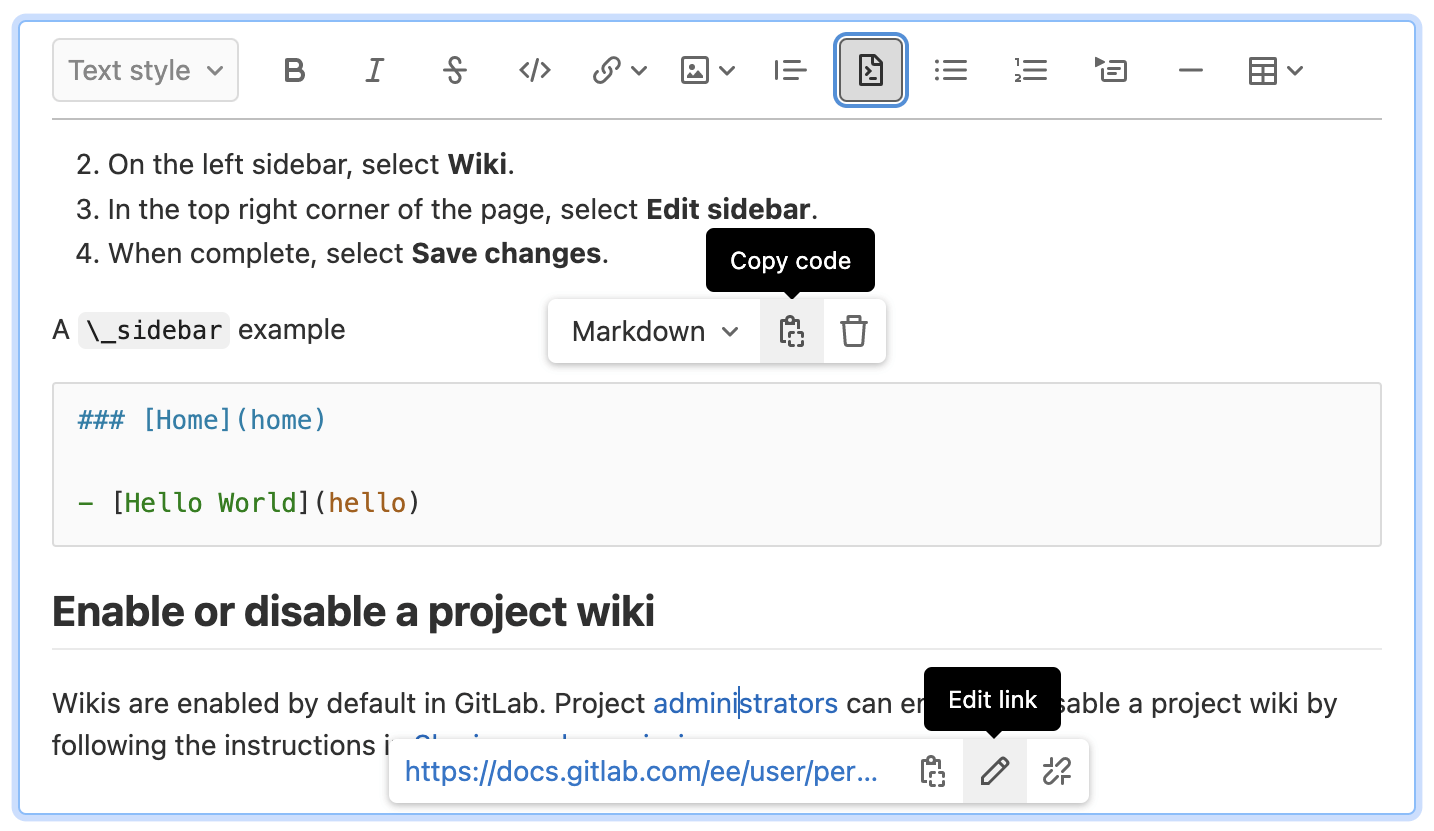 Edit code blocks, links, and media inline in the WYSIWYG editor