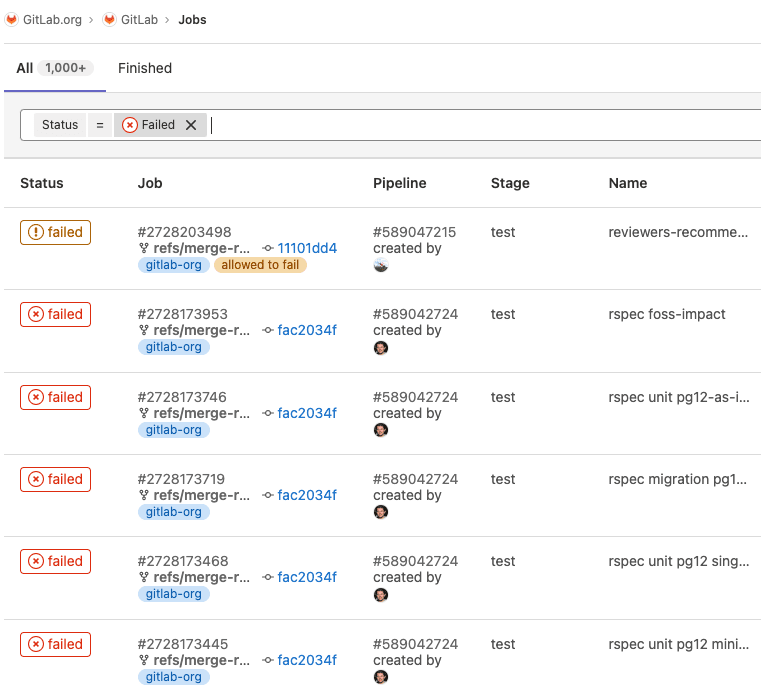 Filter jobs by status on the jobs page