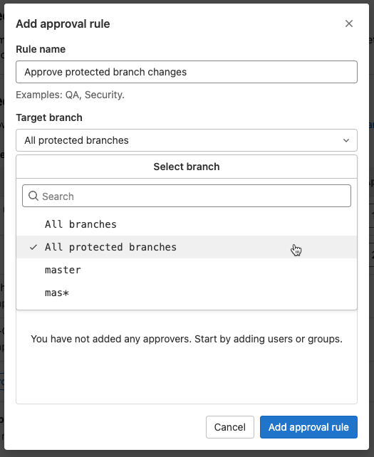 Add approval rules for all protected branches