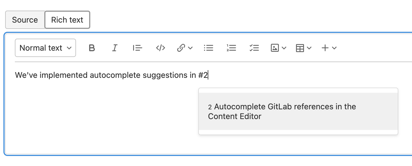 Autocomplete suggestions in the Content Editor