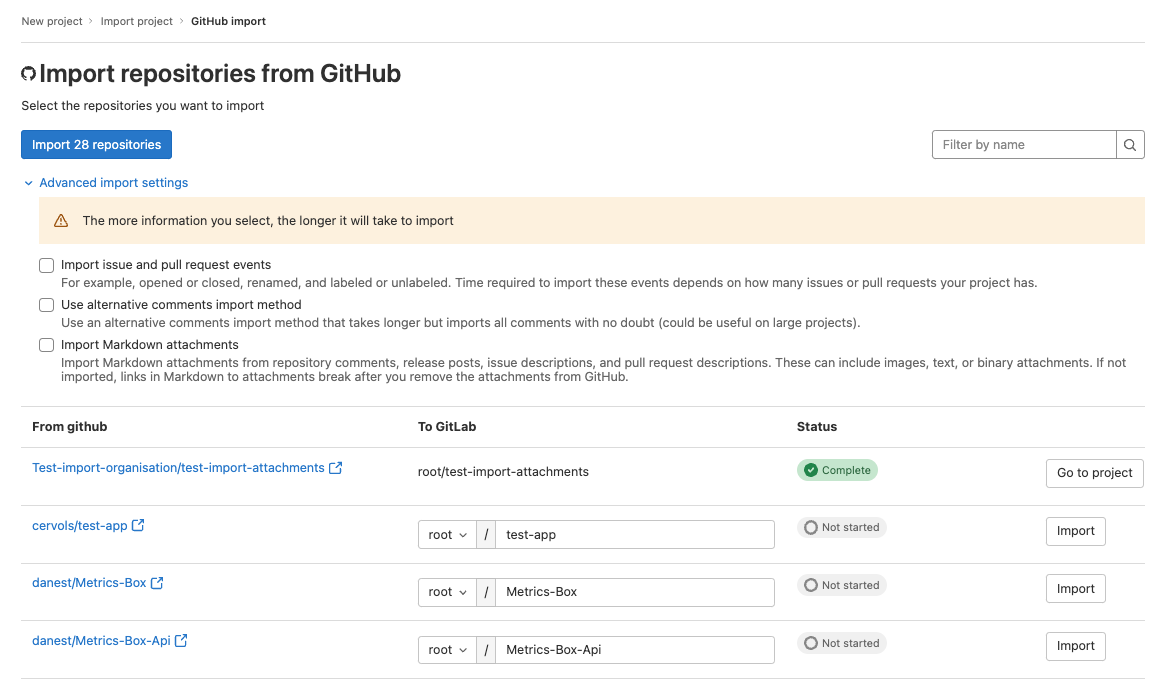 Import more relationships when importing projects from GitHub
