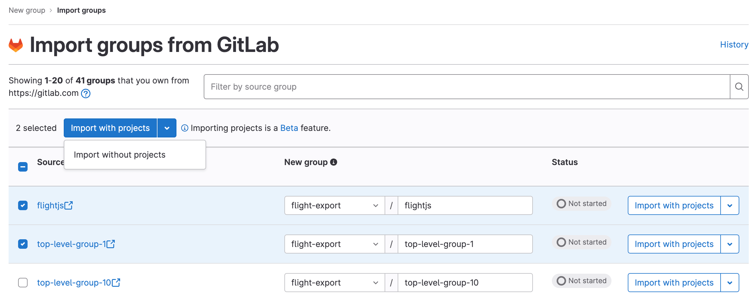 直接迁移数据来完成极狐GitLab项目的迁移（Beta）