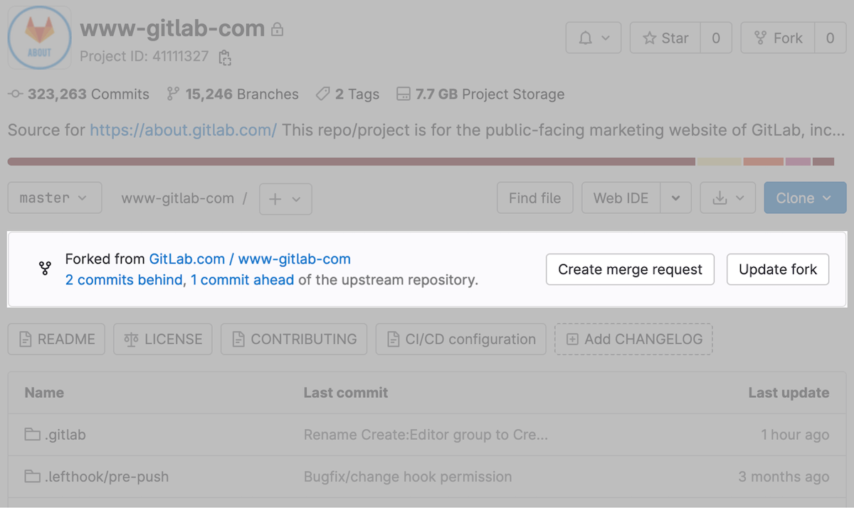 Update your fork from the GitLab UI