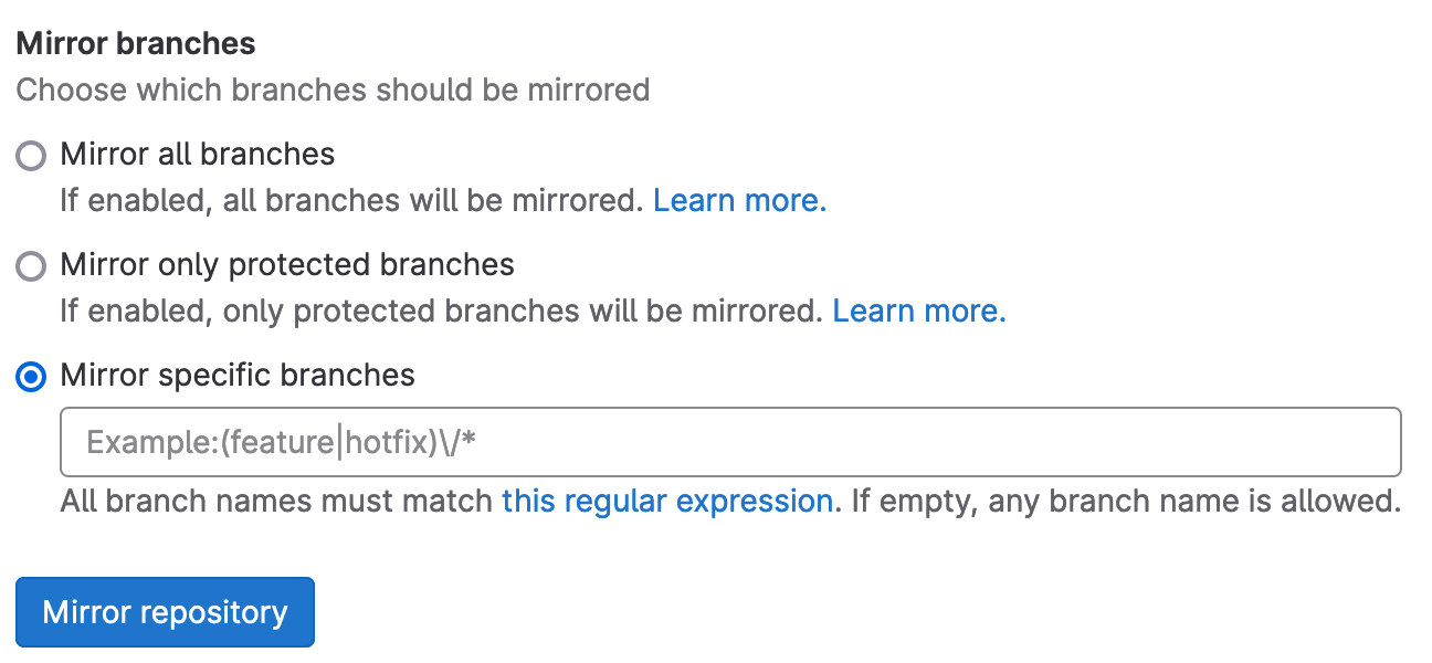 Mirror specific branches only